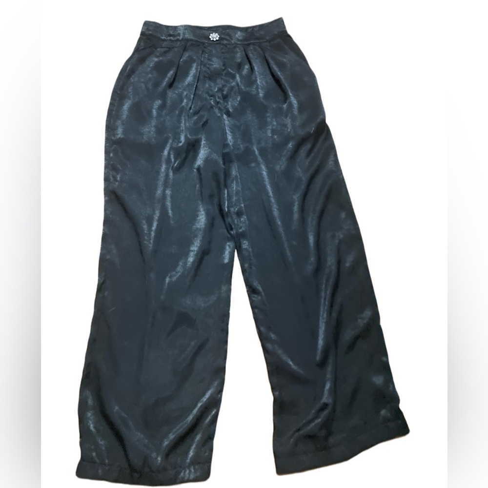 Black Silk Small Love & Piece Dressy Pants w Diamond Charm